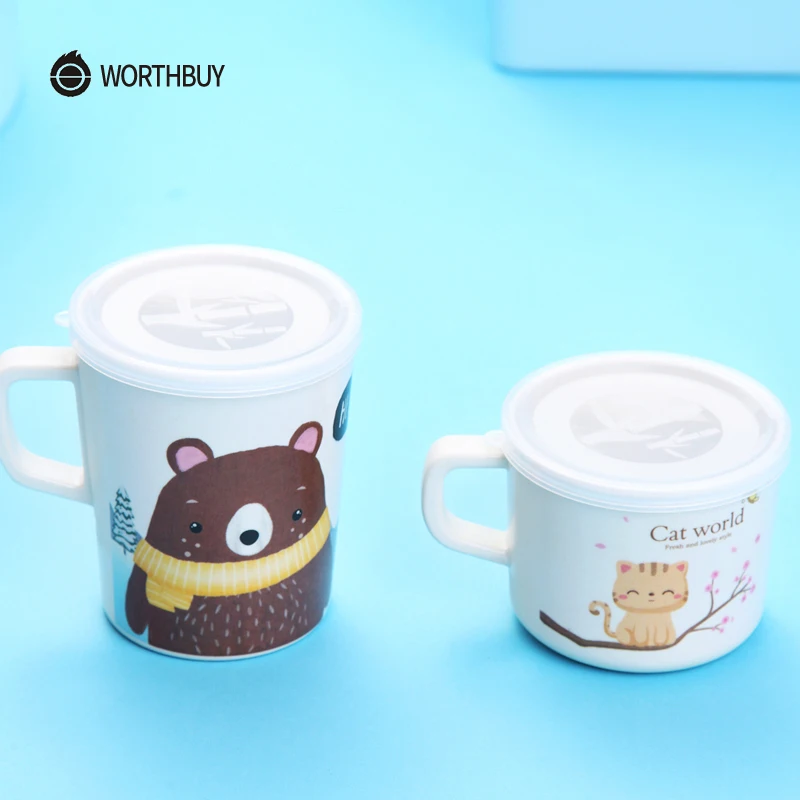 WORTHBUY милый мультфильм Детская кружка Экологичная бамбуковая кофейная с крышкой