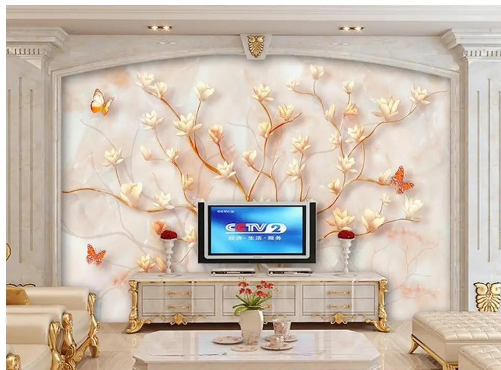 Украшение дома Мрамор тиснением Магнолия Бабочка 3D ТВ фоне стены стиль жизни