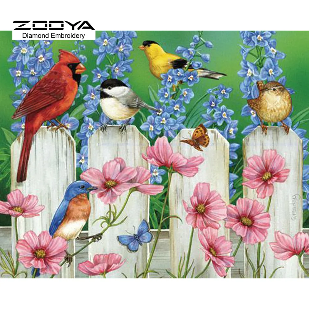 

5D DIY Diamond Painting Bird Flower Crystal Diamond Painting Cross Stitch Colored Birds Forest Needlework Home Decorative BJ884