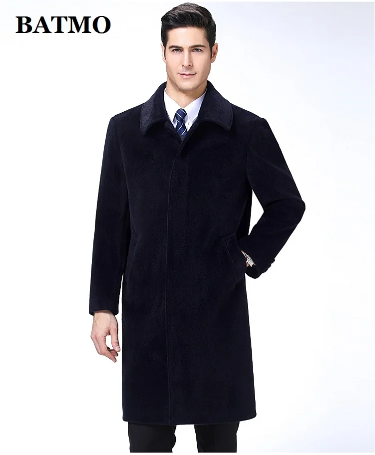NAVY BLUE BATMO Новое поступление осенне-зимнее кашемировое длинное пальто для мужчин, мужские куртки, теплое пальто, M-XXXL больших размеров, 9188 - Цвет: NAVY BLUE