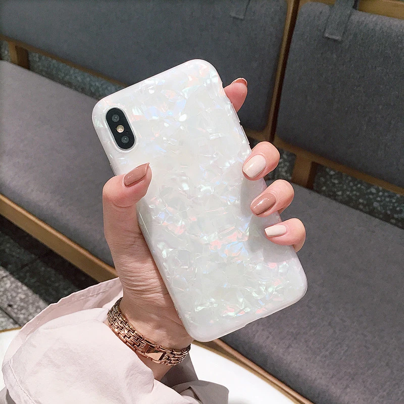 GlamPhoneCase Foil Bling Paillette Phone Cases For iPhone 8 7 6 6S Plus X Case White Conch Shell 2018 Fashion Coque Cove |