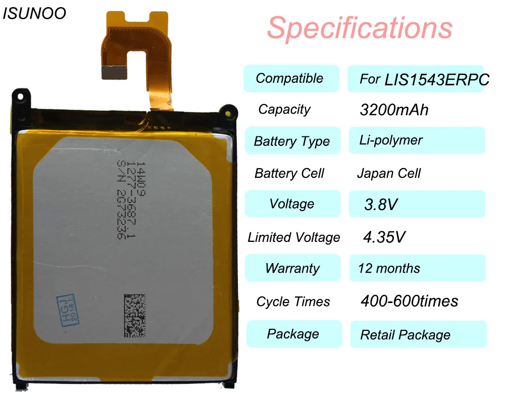 ISUNOOO LIS1543ERPC 3200 мАч Z2 Аккумулятор для SONY L50 L50W L50U L50T D6502 D6503 сменные