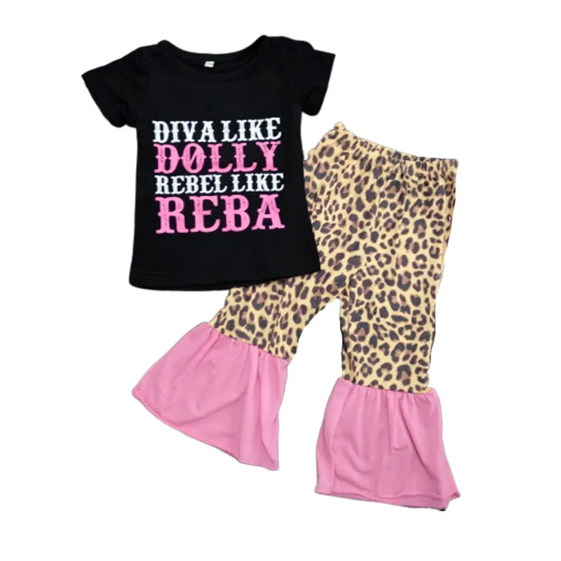 

2019 Fashion Beautiful Girl Designs Girls Boutique Outfits Baby Sets Letter Print Shirt with bell-bottomed pants