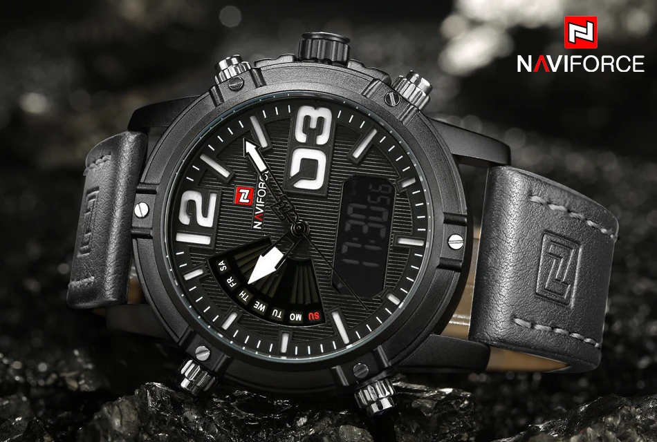 NAVIFORCE Брендовые мужские часы Роскошные Спортивные кварцевые цифровые часы мужские водонепроницаемые наручные часы мужские кожаные часы Relogio Masculino
