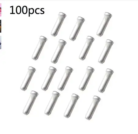 100pcs Silver 100 шт. наконечник для велосипедного тормоза MTB, наконечник для кабеля из алюминиевого сплава, наконечники для кабеля переключения передач для велосипеда, наконечник для кабеля переключения передач, Аксессуары для велосипеда - Цвет: 100pcs Silver