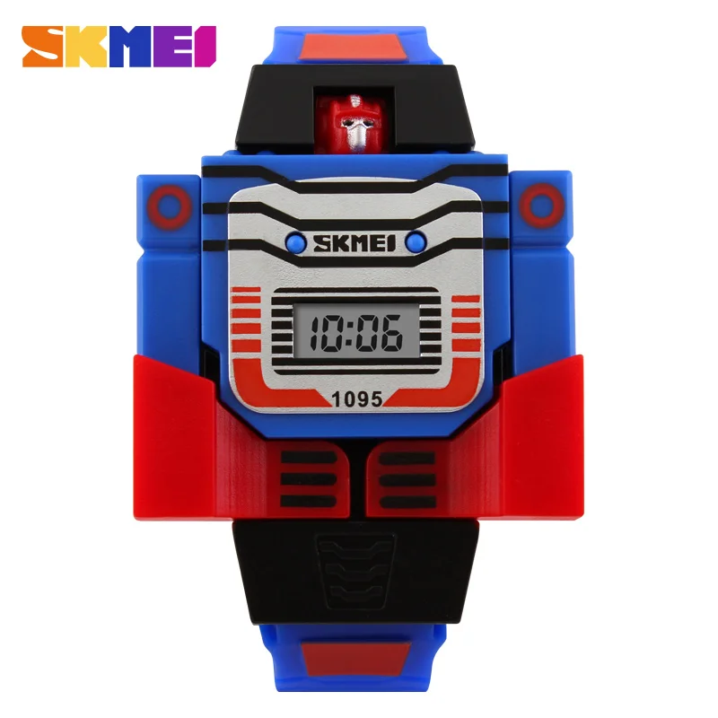 SKMEI 1095 дети часы светодиодный цифровой дети мультфильм спортивные Робот трансформации игрушечные лошадки наручные часы для мальчиков montre enfant - Цвет: Blue