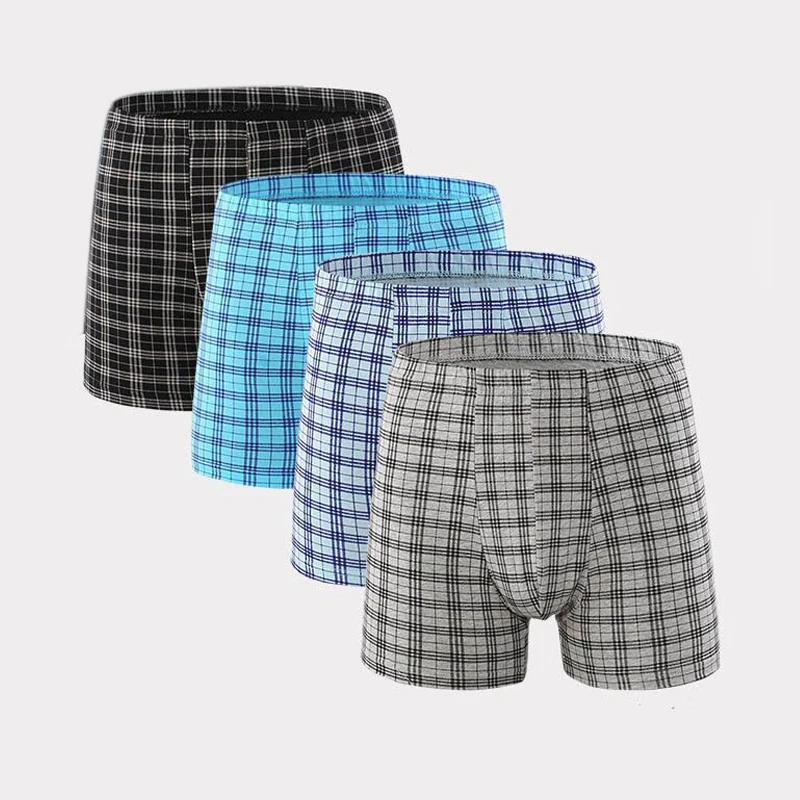 4 pcs/lot Men Underwear Cotton Classic Plaid Boxers Loose Shortsboxer Men's Panties Home Underpants Plus Size boxer homme | Мужская