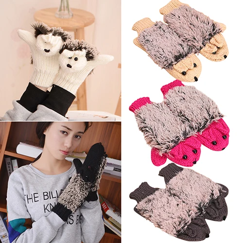 Женщина гребенчатый ежик зима теплая открытый перчатки мультфильм хлопок