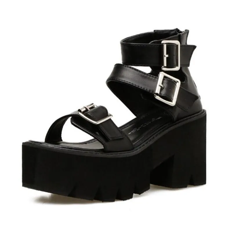 Women Sandals High Thick Heel Open Toe Buckle Strap Platform Shoes Female Black Simple Design Unique | Обувь