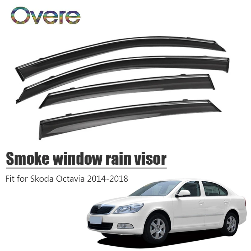 

Overe 4Pcs/1Set Smoke Window Rain Visor For Skoda Octavia 2014 2015 2016 2017 2018 ABS Awnings Shelters Guard Accessories