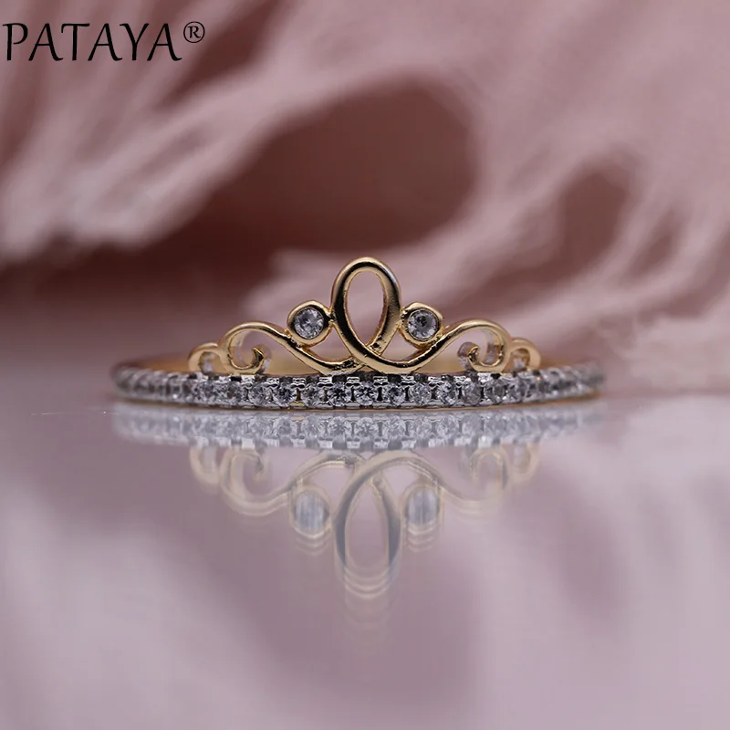 6mm PATAYA Новые двухцветные кольца с короной 585 розовое золото Белое натуральное женское циркониевое кольцо вечерние свадебные ювелирные изделия три стиля - Цвет основного камня: 6mm
