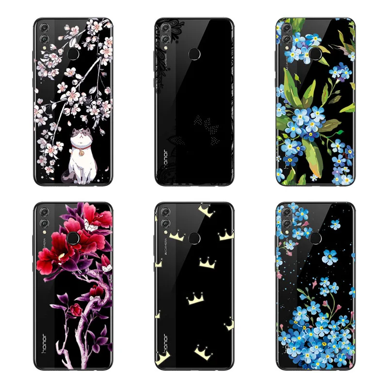Чехол для huawei honor 8x силиконовый черный мягкий чехол из ТПУ с цветочным рисунком