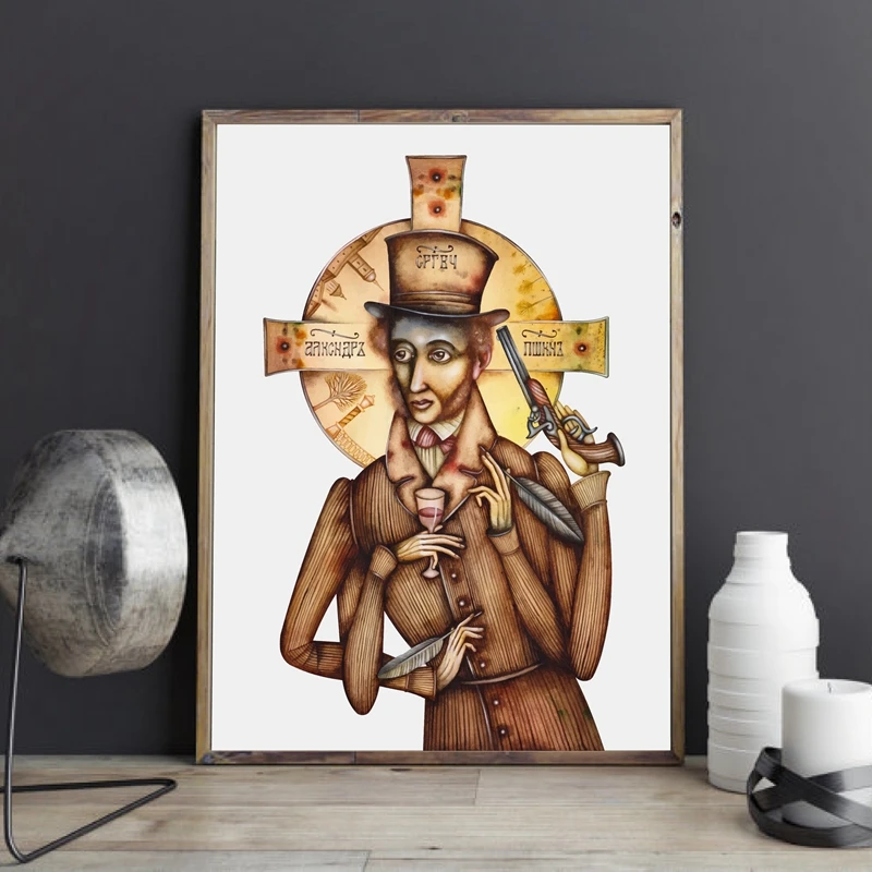 Alexander Pushkin Caricature Wall Art Pictures Canvas Print Poster Russian Home Decor | Painting &amp Calligraphy