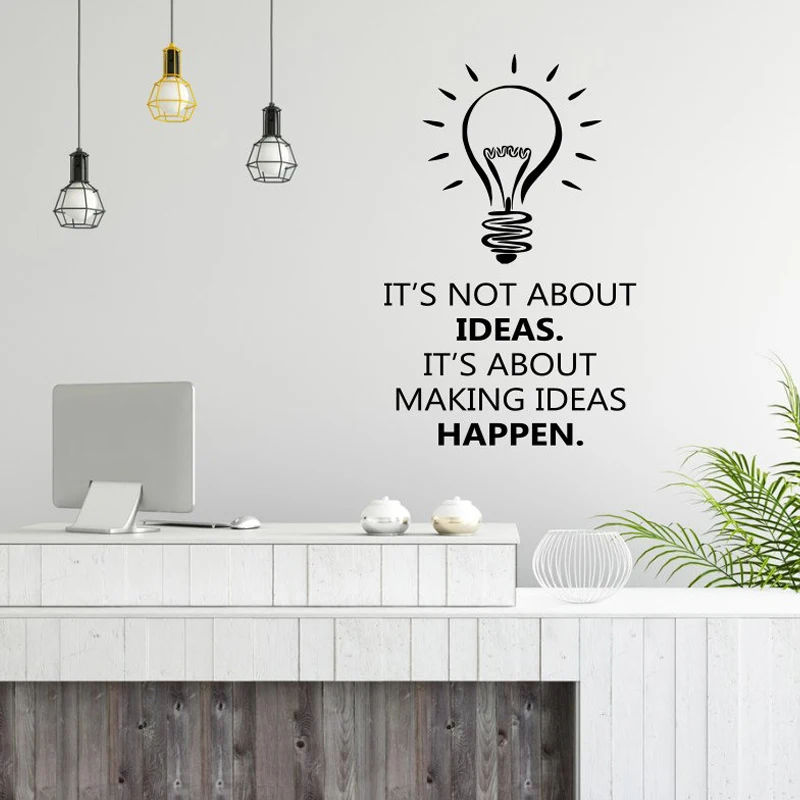 

Office Wall Art Decal Idea Inspiration Quote Light Bulb Business Success Work Office Decor Motivation Vinyl Sticker Mural SK41