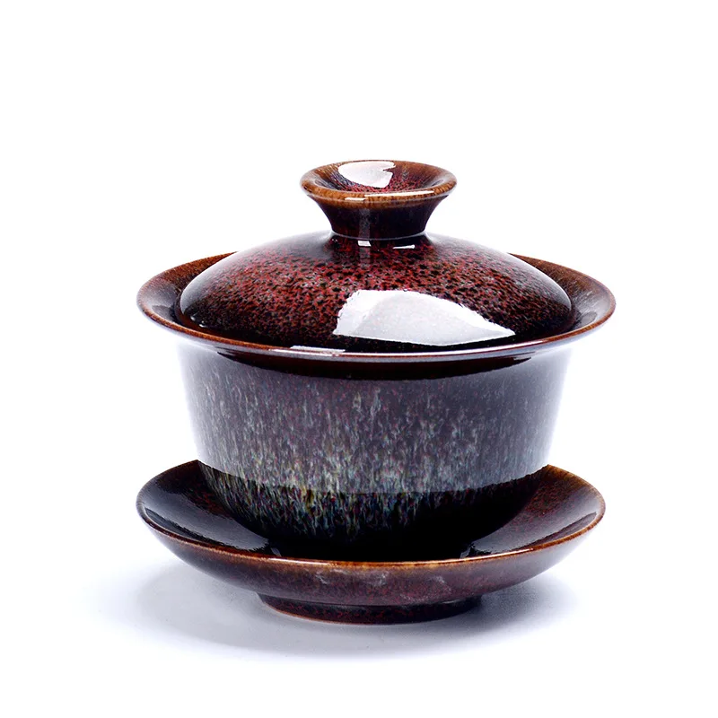 Фарфоровые Gaiwan КИТАЙСКИЕ чашки кракле глазури чайная посуда - Цвет: red