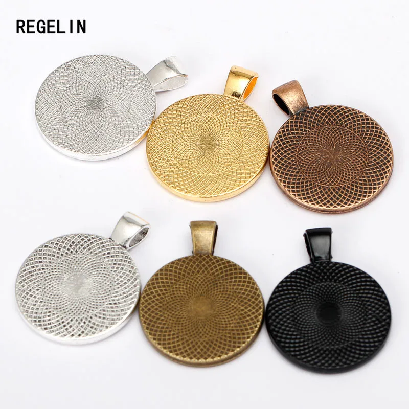 

REGELIN 10pc/lot 25mm Silver Plate Necklace Pendant Setting Cabochon Cameo Base Tray Bezel Blank DIY Jewelry Making Findings