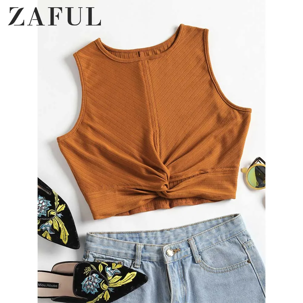 ZAFUL Обычная Крученая Майка Женщины Топы 2018 Лето Повседневная Урожай Топ Новые