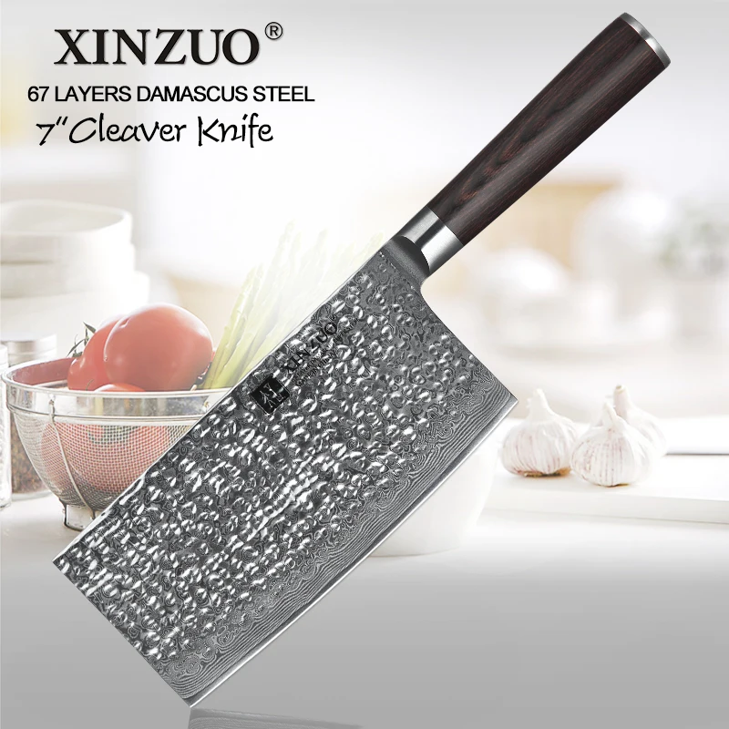XINZUO 7 дюймов мясорубки Кливер кухонный нож 67 слой Дамасская нержавеющая сталь китайский измельчитель ножи с деревянной ручкой Pakka