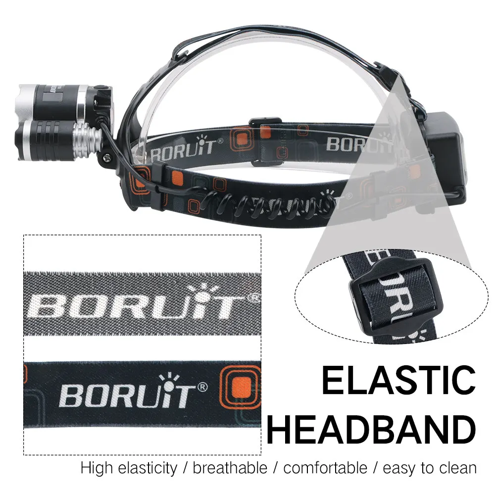 BORUiT RJ-3000 XM-L2 R5 светодиодный налобный фонарь 18650 Батарея USB Зарядное устройство фар 4-режиме Водонепроницаемый Головной фонарь Кемпинг Рыбалка фонарик