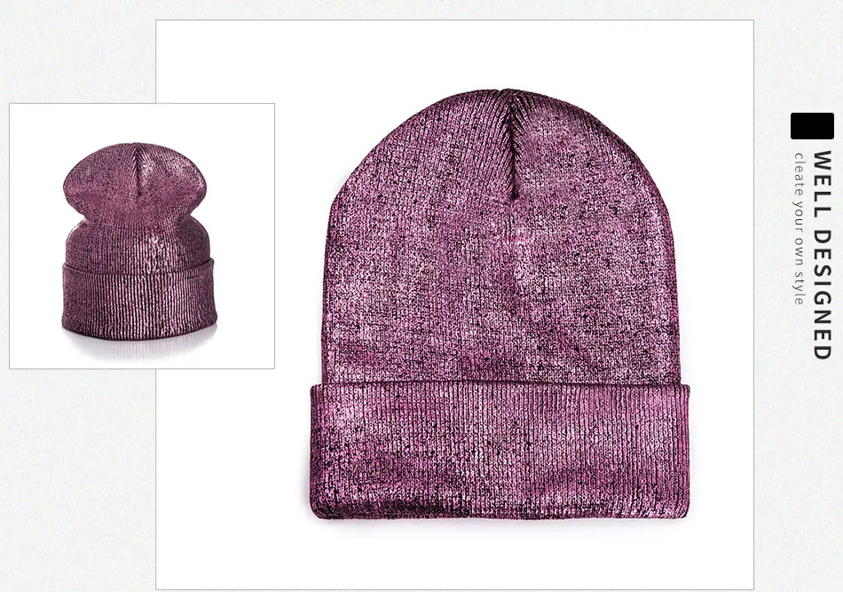 Женская вязаная шапка Skullies Beanies, модная зимняя женская шапка с золотым тиснением, одноцветная шапка бини, Женская мигающая шапка Skullies для девушек