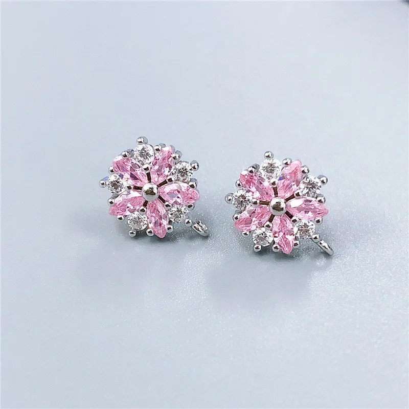 Rhodium color S4 2 шт., 925 пробы, серебряные серьги-гвоздики, застежка, кристалл, Шпилька для ушей, для рукоделия, для изготовления ювелирных изделий, Восстановленный цветок, сердце, серьги, фурнитура - Цвет: Rhodium color S4