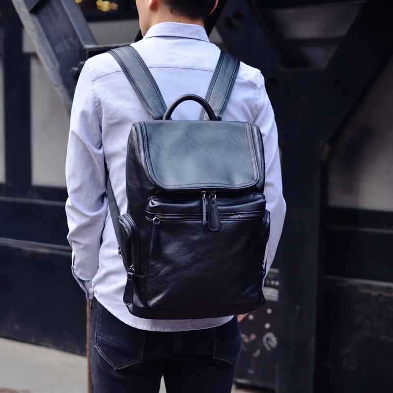 

New Men Bucket Backpacks Fashion High Quality Leather Male Korean Student Backpack Lager Boy Business Laptop School Computer Bag
