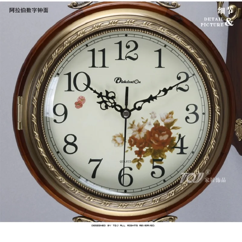 

N Meijswxj Saat Double-Sided Wall Clock Reloj Solid Wood Clock Relogio de parede Duvar Saati Relogio Horloge Murale home decor