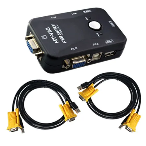 2 порта KVM USB VGA переключатель SVGA расширитель Switcher Box с кнопкой управления + кабеля