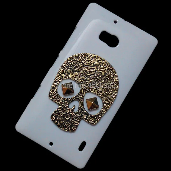 3D Unique Fashion Style Case For Nokia Lumia 930 929 Retro Bronze Skull Punk Rivet Studs Studded White Back Cover |