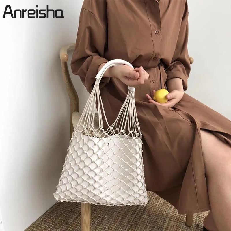 Anreisha 2018 летние женские открытые сумки вязанные на плечо с верхней ручкой для
