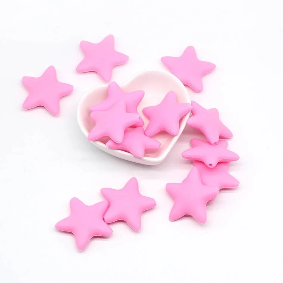 Pink 10pc 10 шт. силиконовые бусины без бисероплетения детские товары игрушки для прорезывания зубов Подсолнух Роза звезда Лебедь Корона Силиконовый грызун детский Прорезыватель - Цвет: Pink 10pc