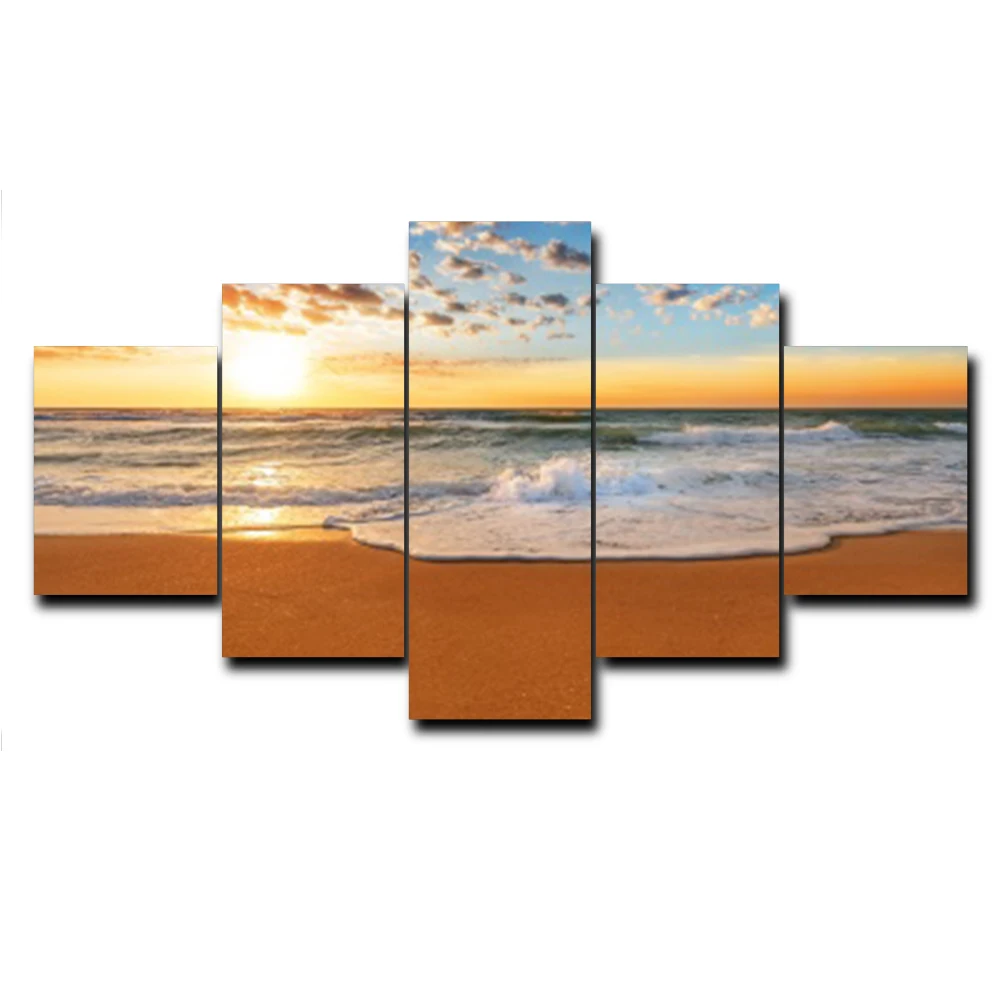 Seaside Sunshine Sky 5 Panel Large Poster Home Decor Vintage Wall Art for Living Room Bedroom Party Wedding Decoration No Frame | Дом и сад