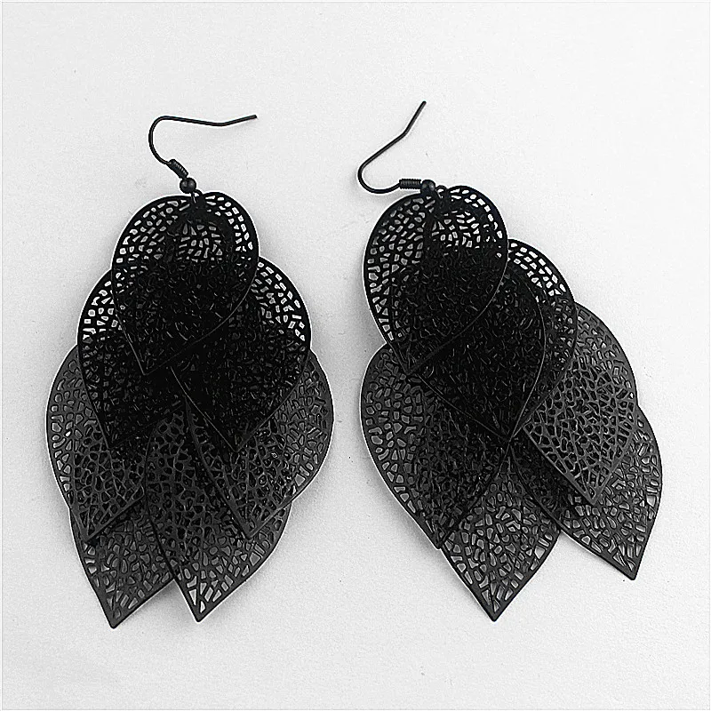 The new hot popular female ornaments girls birthday party beautiful black tassel leaves ear hook earrings free shipping | Украшения и