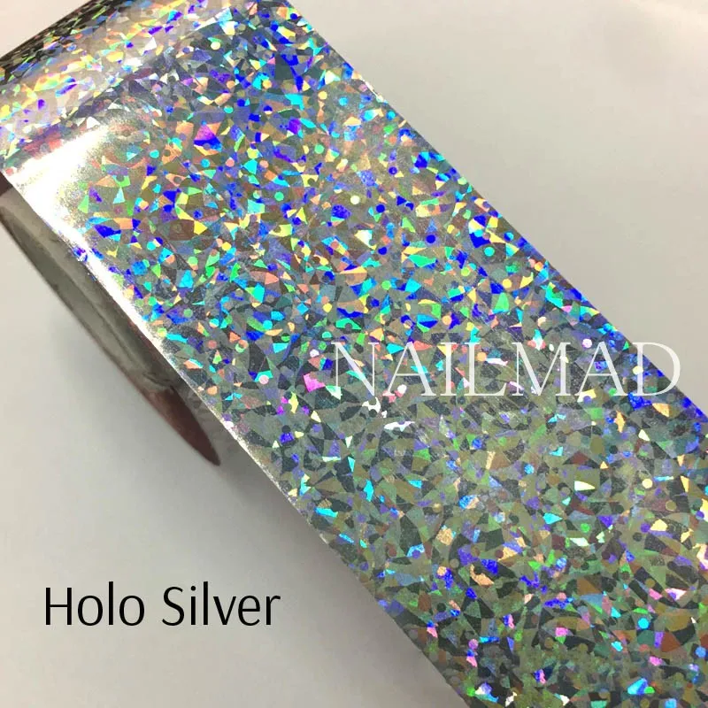 Holo Silver 1 рулон 120 м* 4 см голографическая пленка для переноса ногтей лазерные серебряные наклейки для дизайна ногтей Фольга голографическая бумага для переноса - Цвет: Holo Silver