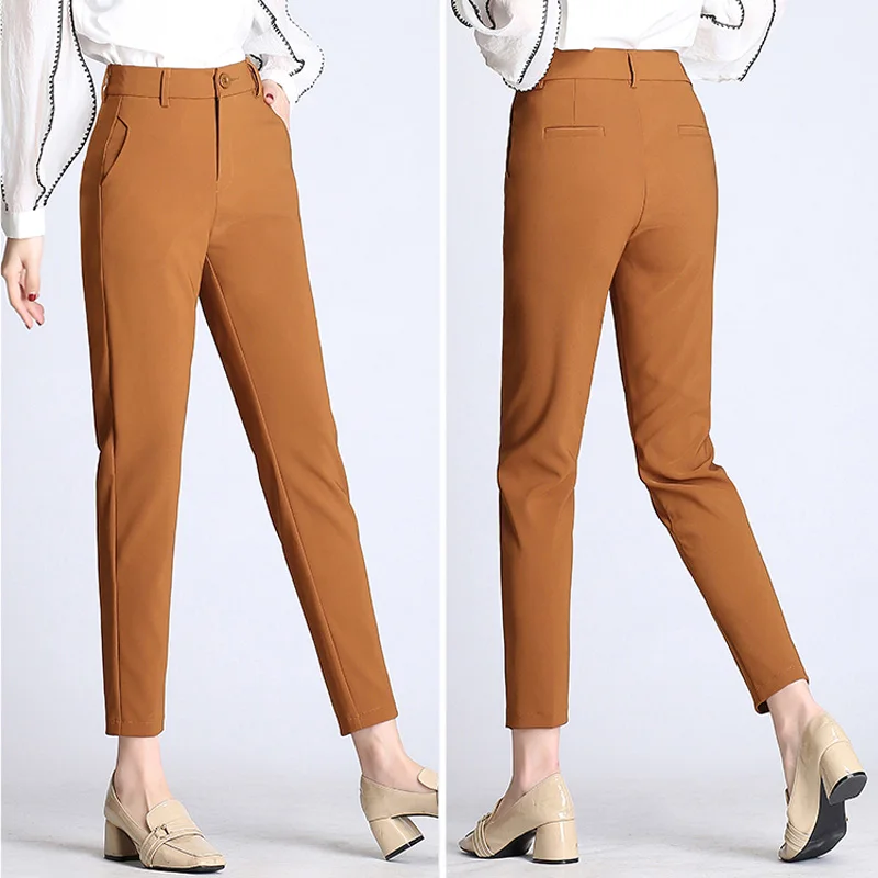 Высокая талия женский тонкий классический работы брюки для девочек женщин