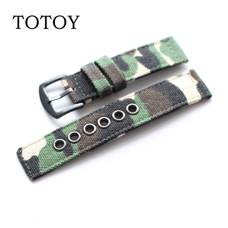 TOTOY из чистого холста Кожаные Ремешки для наручных часов, 20 мм/22 мм/24 мм мужской джинсовый холщовый ремешок, спортивные военные Ремешки для наручных часов, стиль движения - Цвет ремешка: Camouflage Brack