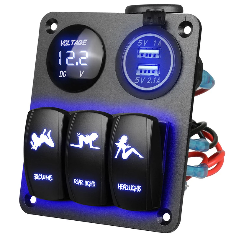 12V/24V автомобиль Лодка 3 Gang Dual USB переключатель вольтметра Панель выключатель