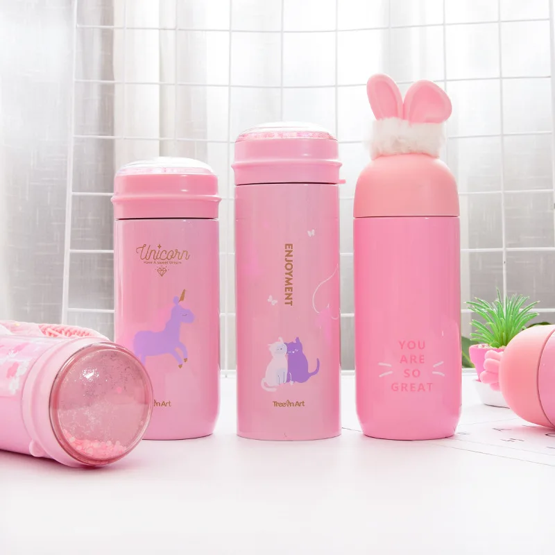 350 мл милый розовый термос для влюбленных девочек единорог кошка кролик из