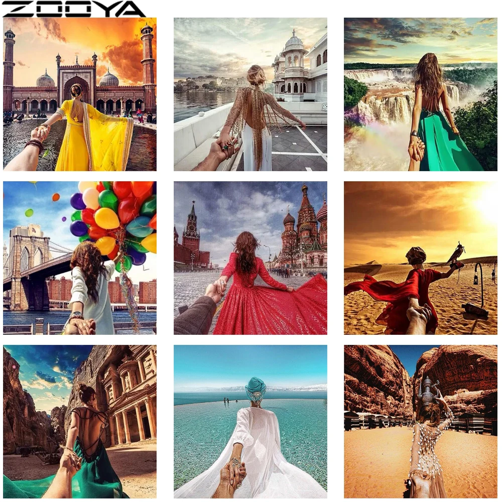 

ZOOYA Needlework Diamond Painting Full Drill Hand In Hand Couple Travel Pictures The Diamond Embroidery Mosaic Pattern R586
