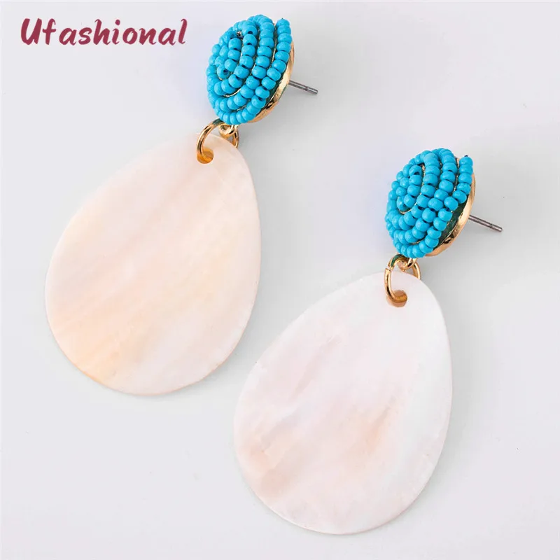 Fashion Earrings For Women Shell Pendant Acrylic Beads Accessories Brincos Mujer Moda Zinc Alloy Asymmetric Femme Dangle Earring | Украшения