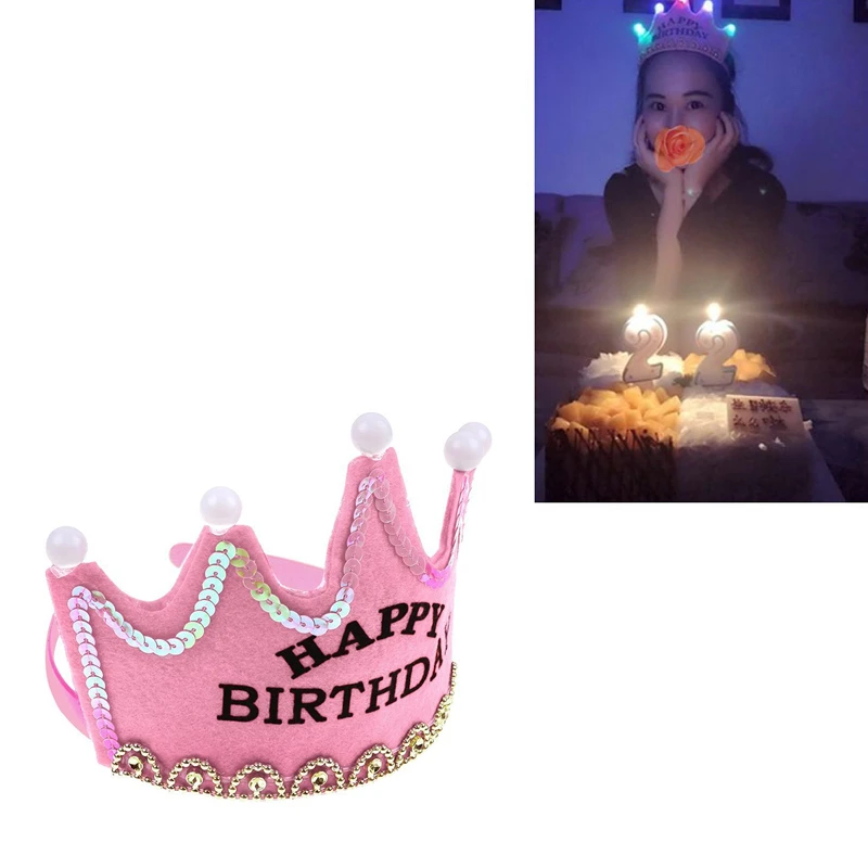 Prince Princess Crown Birthday Party LED Light up Hat Cap kids Girls &amp Boy adult Event Built-In Button Batter | Дом и сад