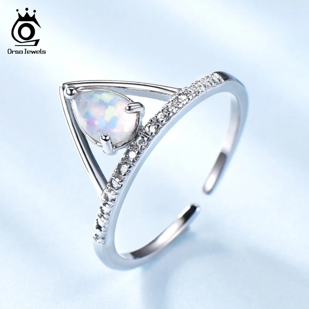 ORSA JEWELS, 925 пробы, серебряные женские кольца, треугольная форма, регулируемое цветное кольцо с опалом, женское ювелирное изделие, подарок VSR12