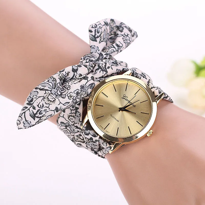 Часы женские модные тканевые с цветком под платье высокое качество для девушек 7