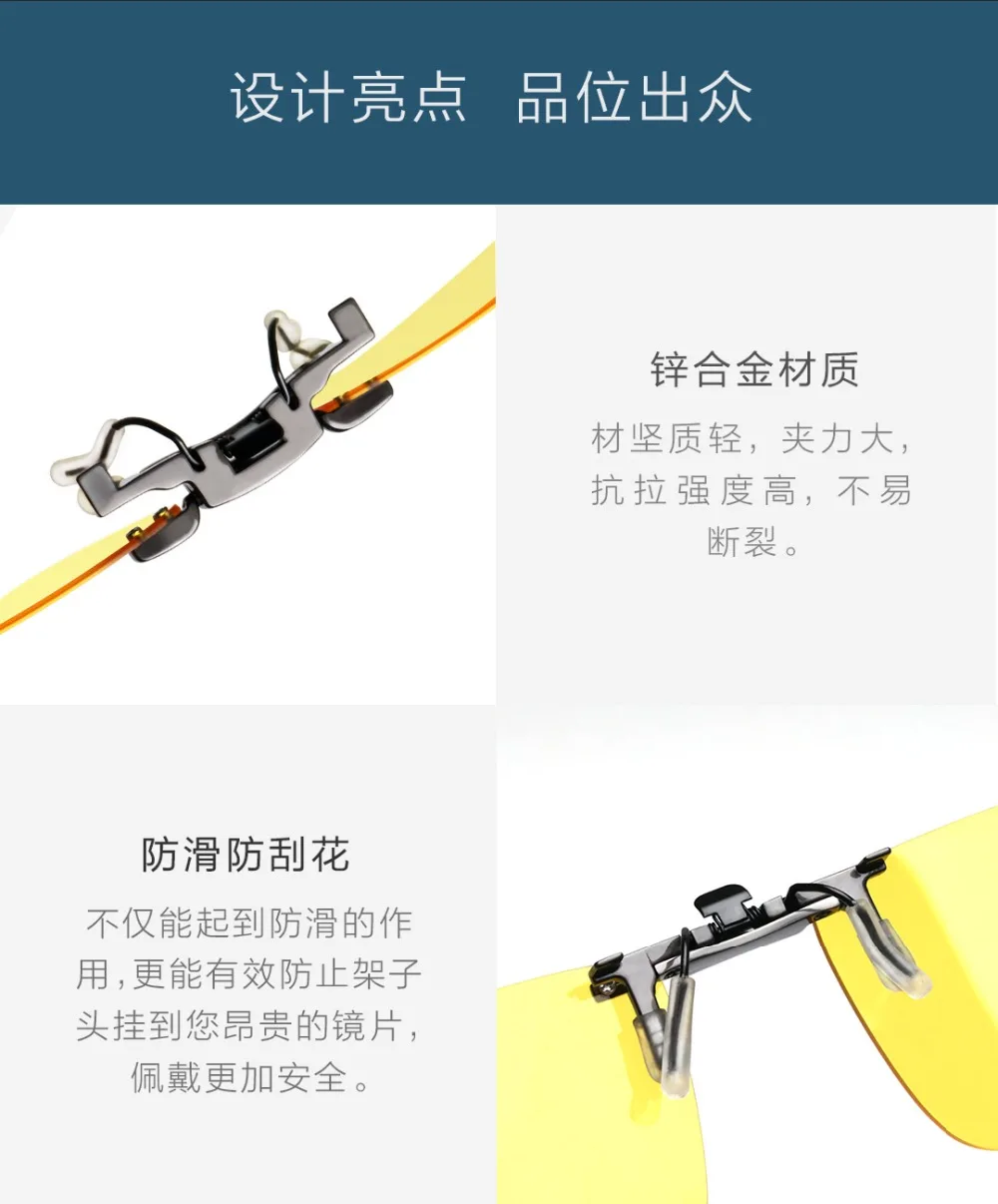 Xiaomi TS водительские очки ночного видения/Пилот солнцезащитный зажим TAC объектив с поворотом на 135 градусов зажим из цинкового сплава 10 г светильник для ночного drivi