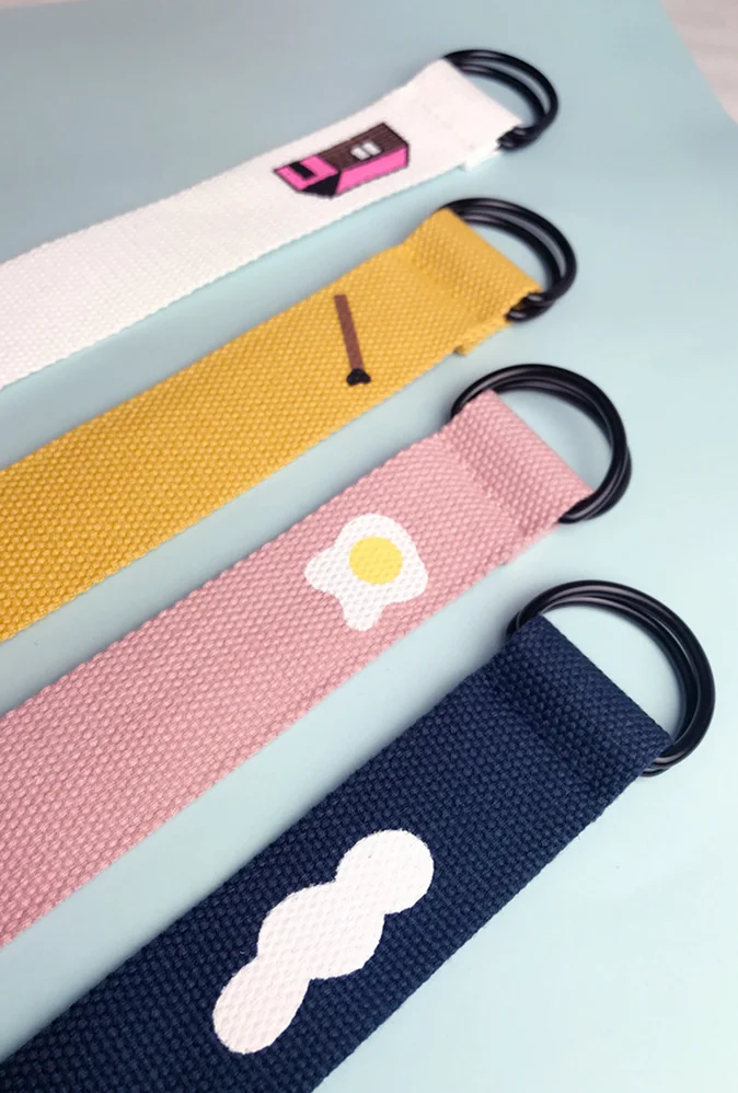 Ремни женские Ulzzang Harajuku BF мультфильм каваи холщовый ремень женские s металлический двойной пояс на пряжке студентов карамельных цветов универсальные