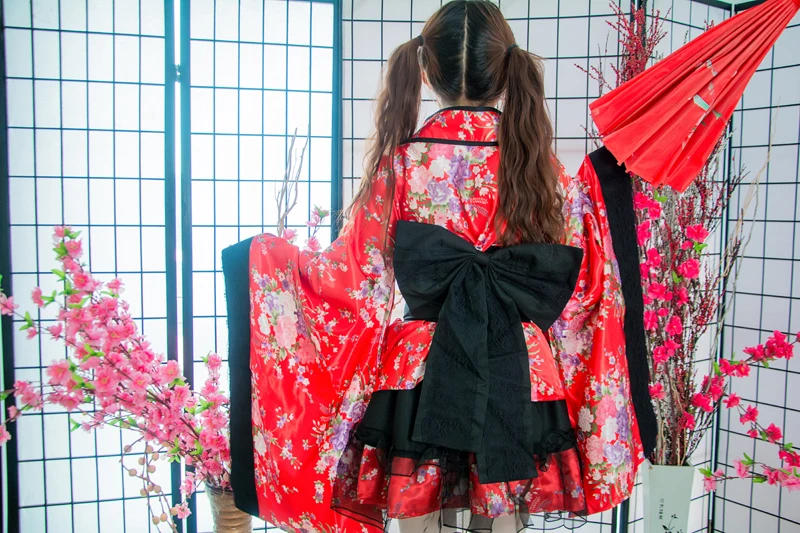 

New Anime Costumes Lolita Party Dress Red Kimono Dress Girls Cosplay Costumes