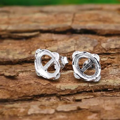 

Sterling Silver 925 Stud Earrings 6.7x8.8mm Oval Cabochon Semi Mount Women Fine Jewelry Setting for Gemstone