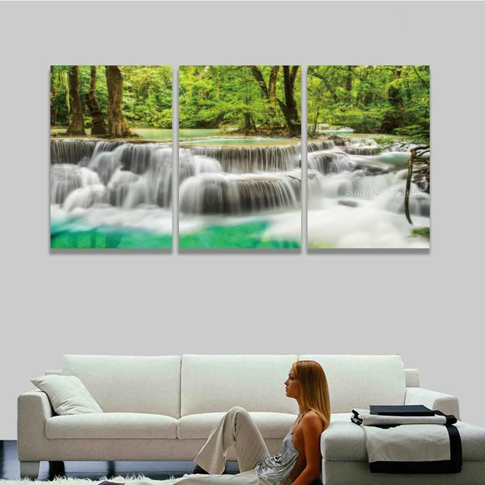 3 панели набор HD Печать холст настенная живопись водопад пейзаж Картина зеленое