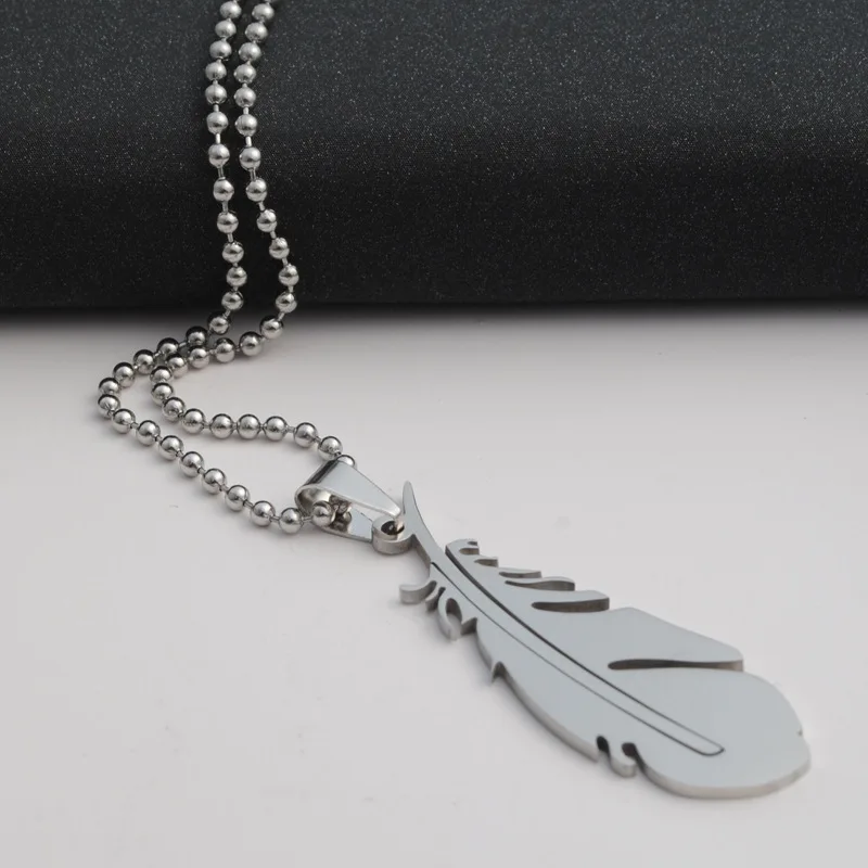 

fallen angel feather necklace animal feather like leaf chicken hair necklace stainless steel peacock feather charm necklace