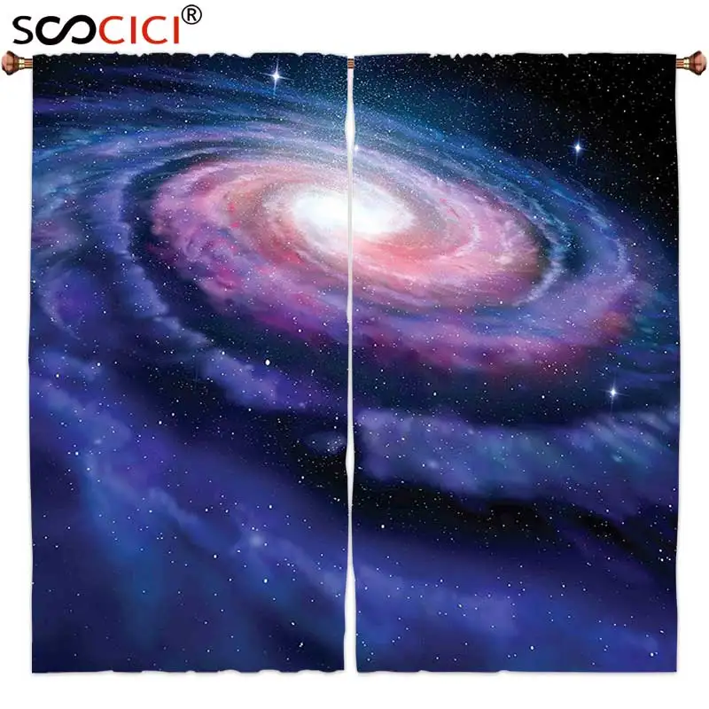 買取 窓カーテントリートメント2パネル、銀河星雲で宇宙スパイラル星屑ミストクラウドのダストプラネタリウム天文学アート